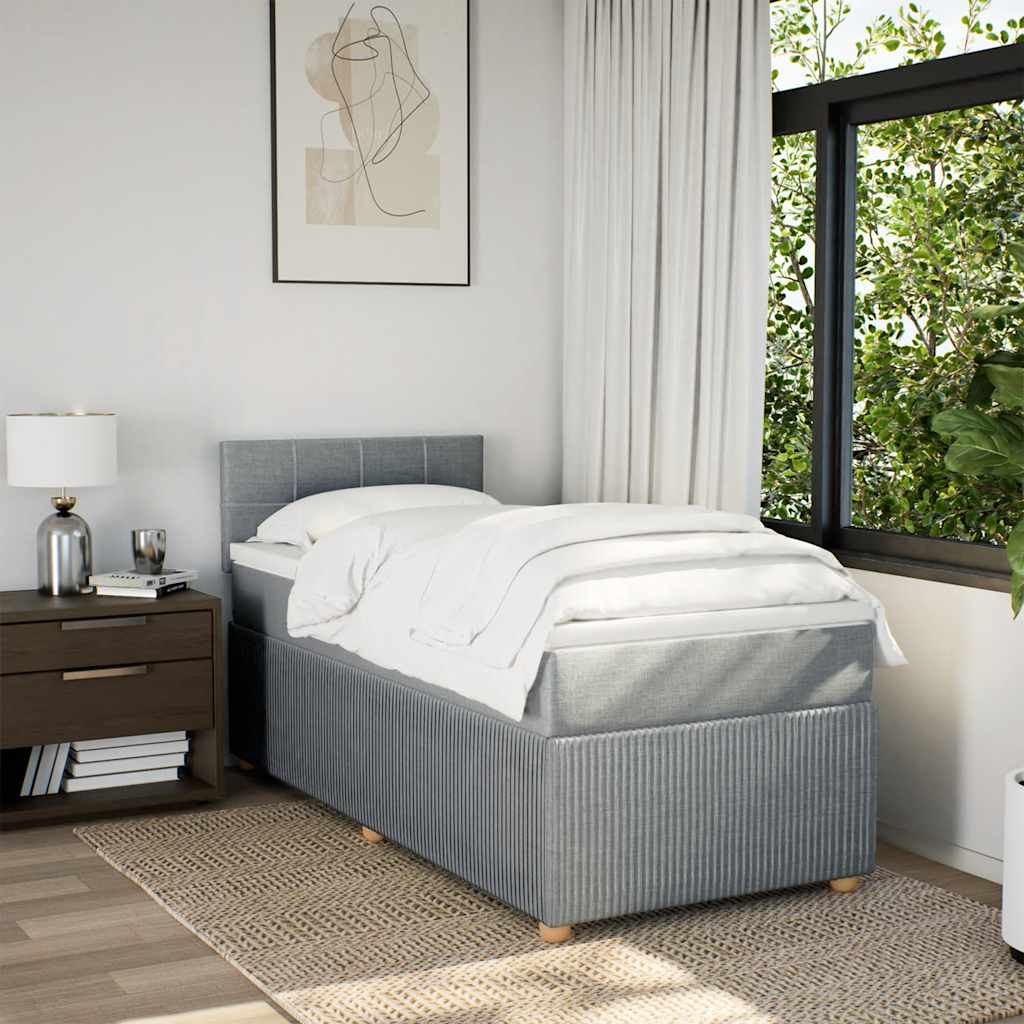 Κρεβάτι Boxspring με Στρώμα Ανοιχτό Γκρι 100x200 εκ. Υφασμάτινο