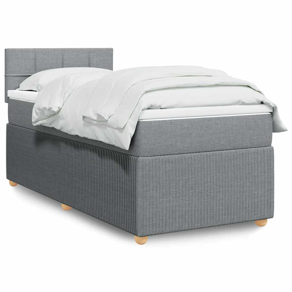 Κρεβάτι Boxspring με Στρώμα Ανοιχτό Γκρι 100x200 εκ. Υφασμάτινο