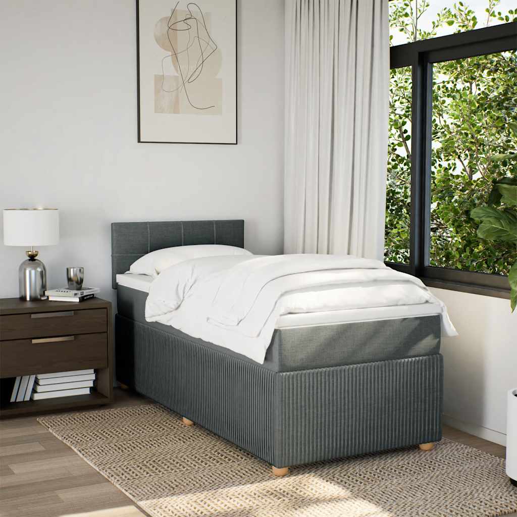 Κρεβάτι Boxspring με Στρώμα Σκούρο Γκρι 100x200 εκ. Υφασμάτινο - Pakobazaar