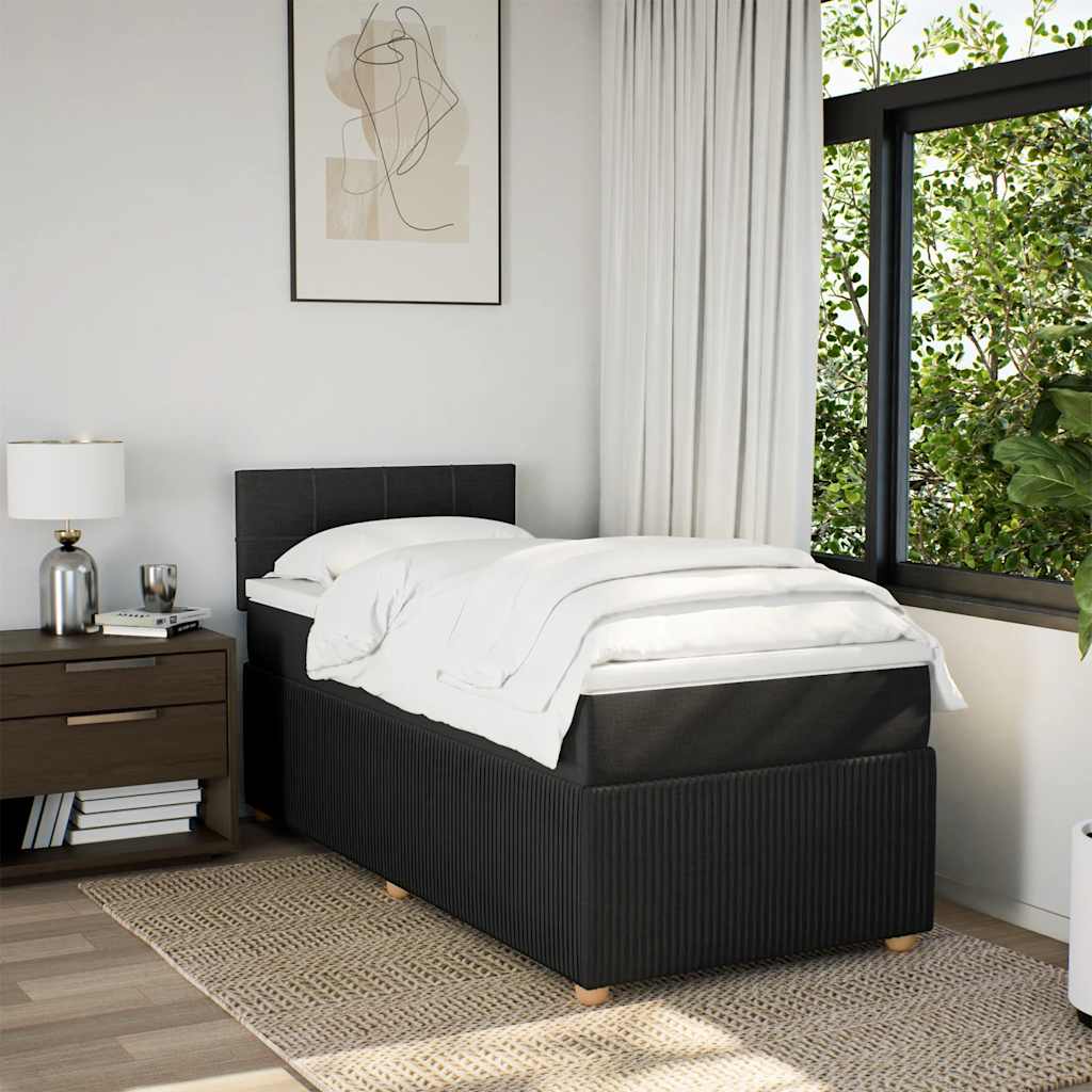 Κρεβάτι Boxspring με Στρώμα Μαύρο 100 x 200 εκ. Υφασμάτινο - Pakobazaar