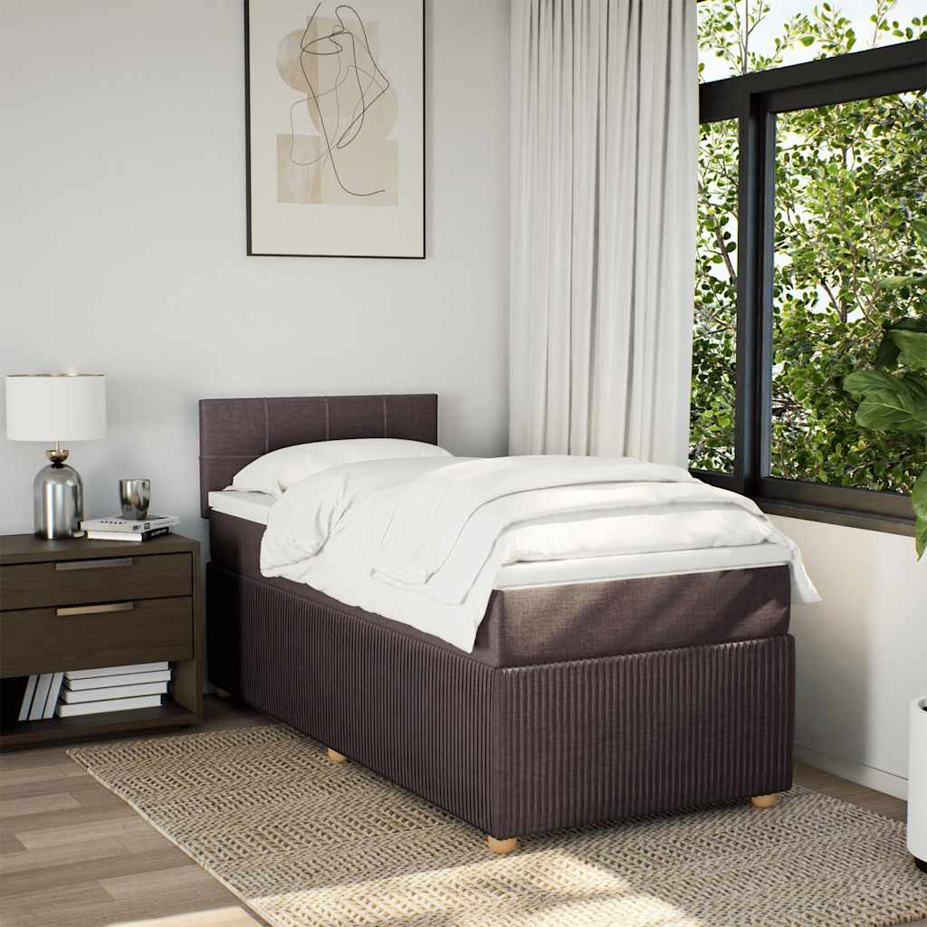 Κρεβάτι Boxspring με Στρώμα Σκούρο Καφέ 100x200 εκ. Υφασμάτινο - Pakobazaar