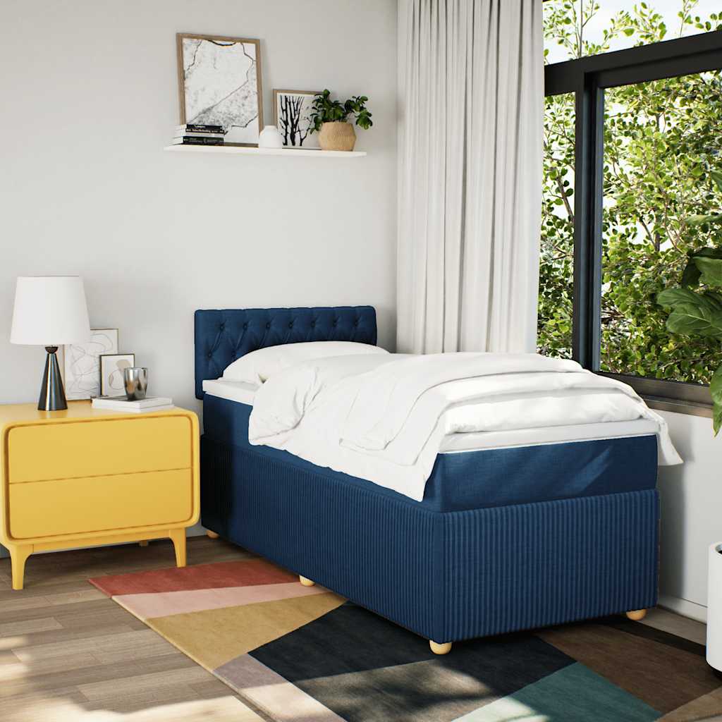 Κρεβάτι Boxspring με Στρώμα Μπλε 100 x 200 εκ. Υφασμάτινο