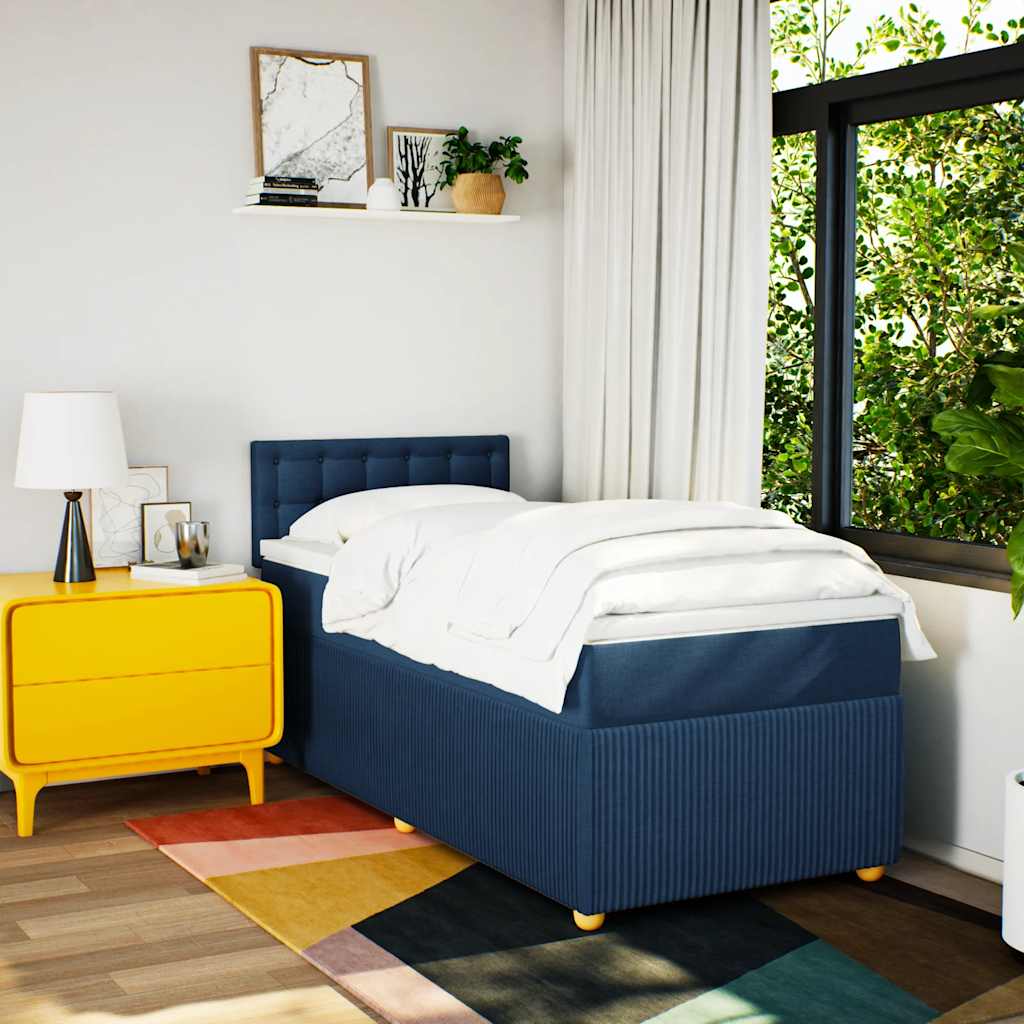Κρεβάτι Boxspring με Στρώμα Μπλε 100 x 200 εκ. Υφασμάτινο