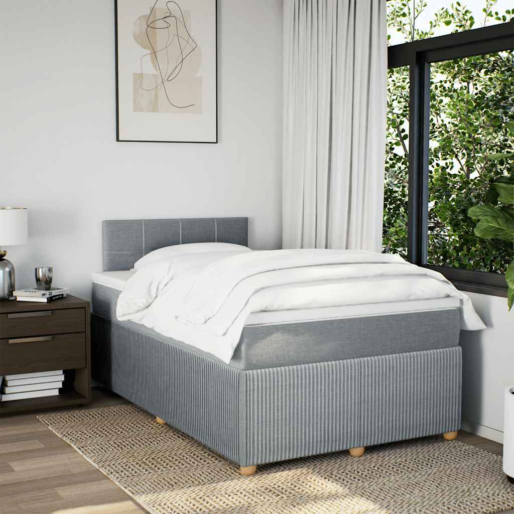 Κρεβάτι Boxspring με Στρώμα Ανοιχτό Γκρι 120x190 εκ. Υφασμάτινο