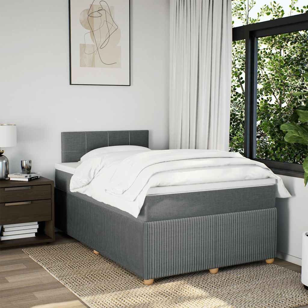 Κρεβάτι Boxspring με Στρώμα Σκούρο Γκρι 120x190 εκ Υφασμάτινο - Pakobazaar
