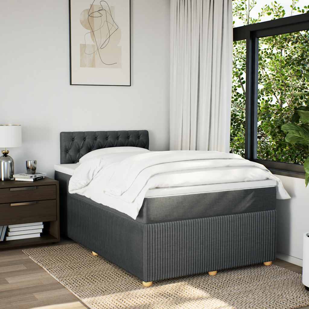 Κρεβάτι Boxspring με Στρώμα Σκούρο Γκρι 120x190 εκ Υφασμάτινο - Pakobazaar