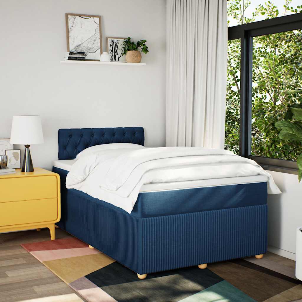 Κρεβάτι Boxspring με Στρώμα Μπλε 120x190 εκ. Υφασμάτινο