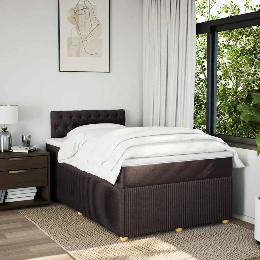 Κρεβάτι Boxspring με Στρώμα Σκούρο Καφέ 120x200 εκ. Υφασμάτινο - Pakobazaar