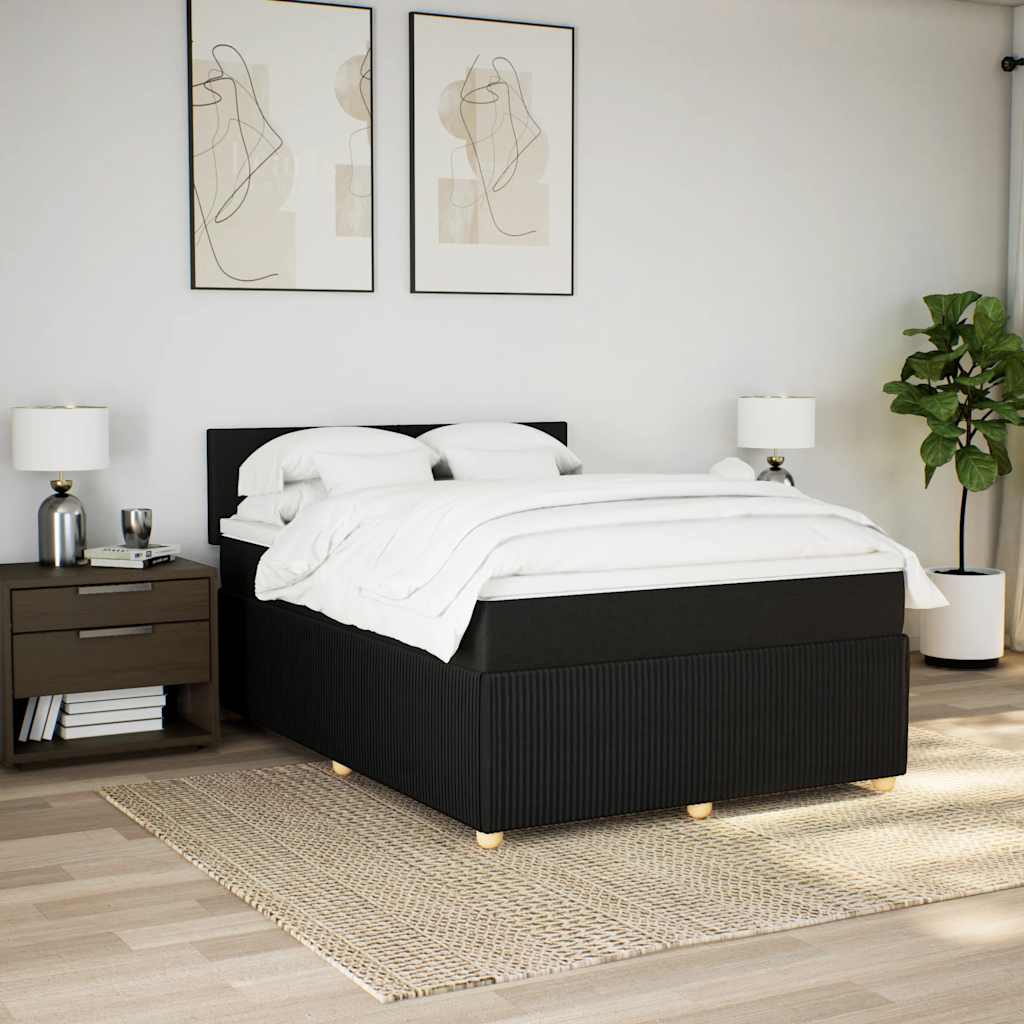 Κρεβάτι Boxspring με Στρώμα Μαύρο 140x190 εκ. Υφασμάτινο - Pakobazaar