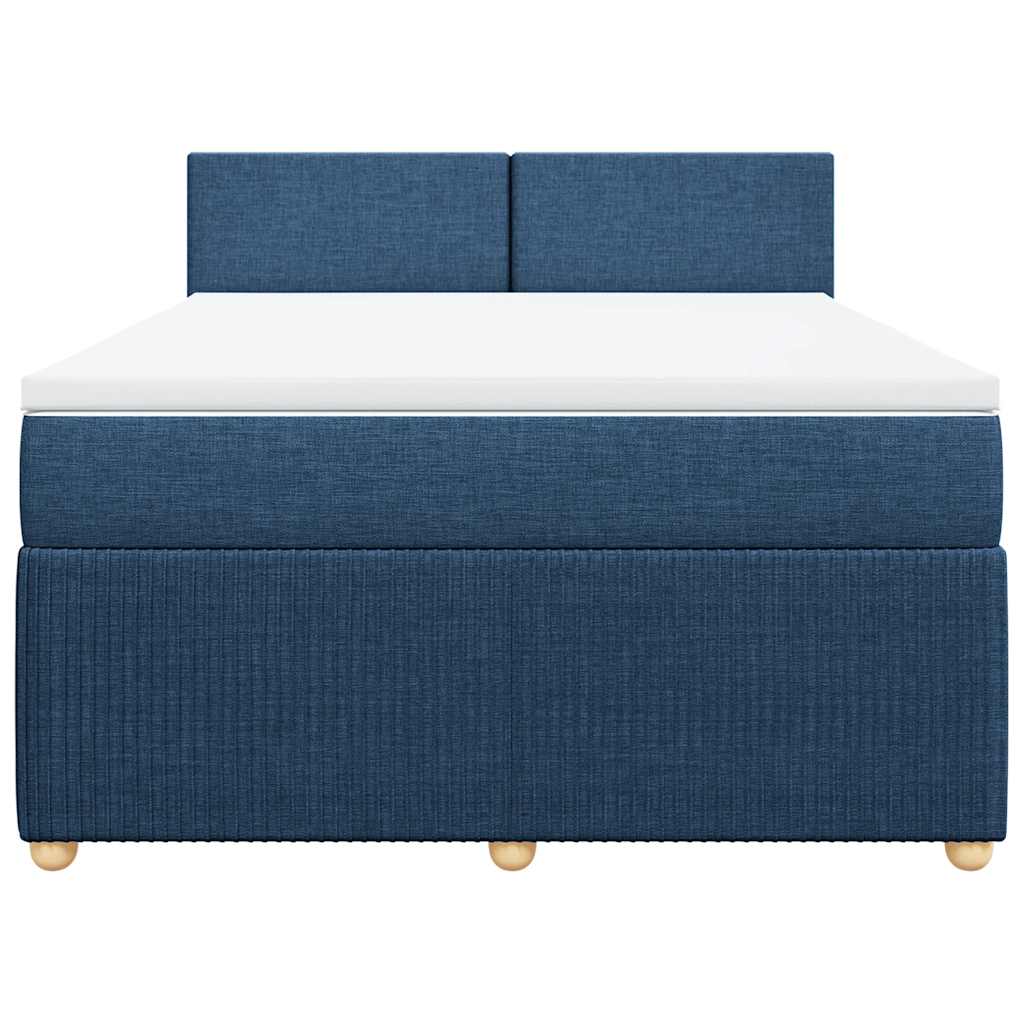 Κρεβάτι Boxspring με Στρώμα Μπλε 140x190 εκ. Υφασμάτινο