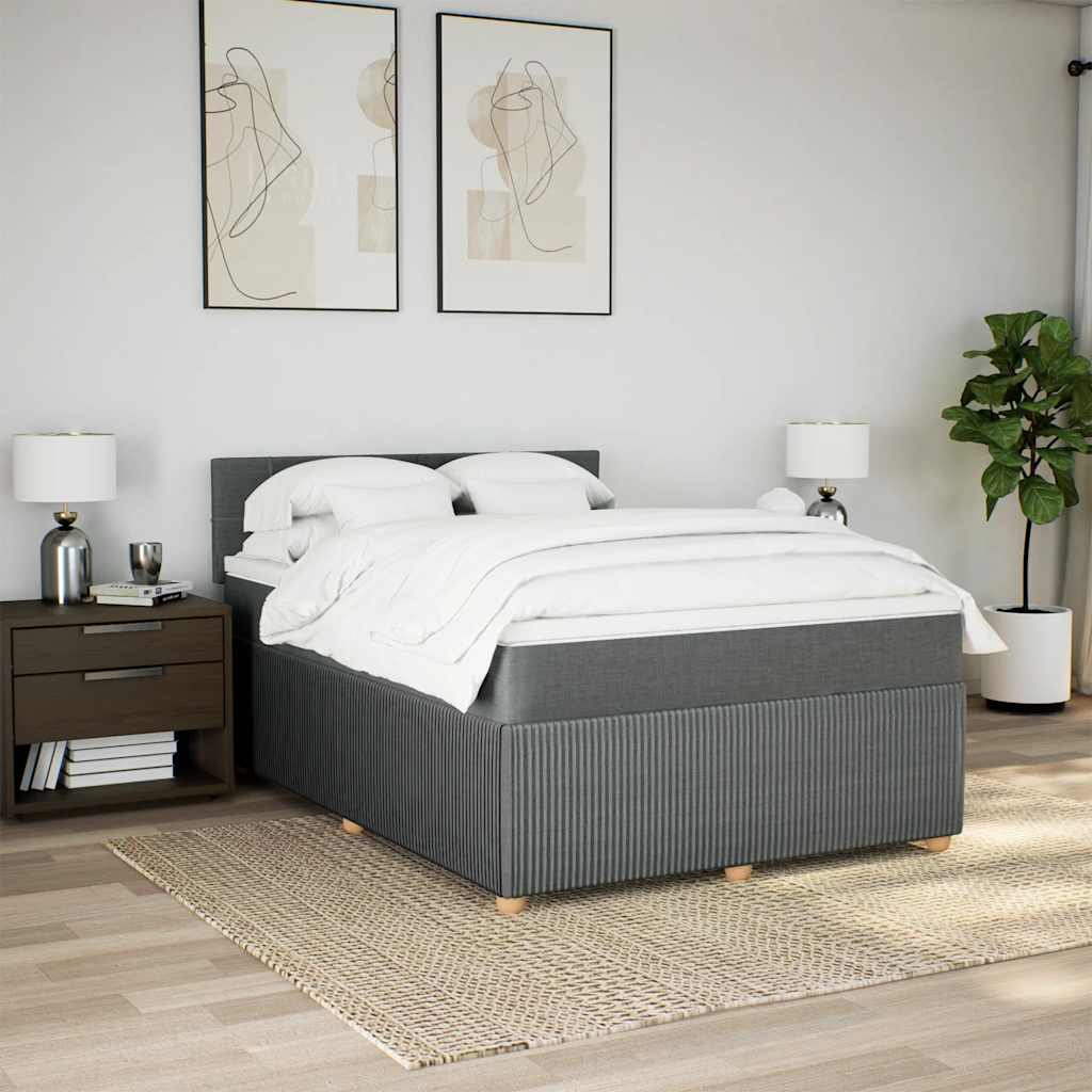 Κρεβάτι Boxspring με Στρώμα Σκούρο Γκρι 140x190 εκ. Υφασμάτινο - Pakobazaar