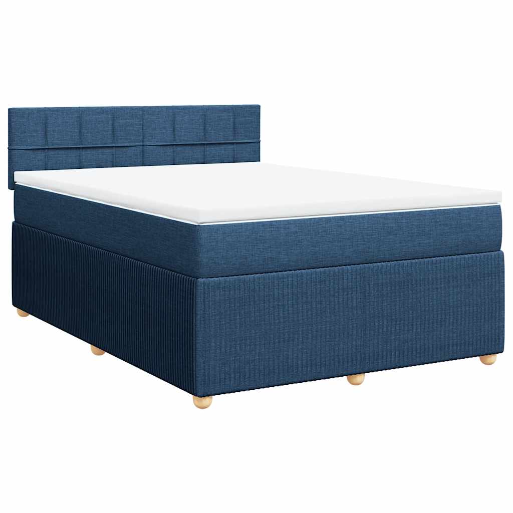 Κρεβάτι Boxspring με Στρώμα Μπλε 140x190 εκ. Υφασμάτινο