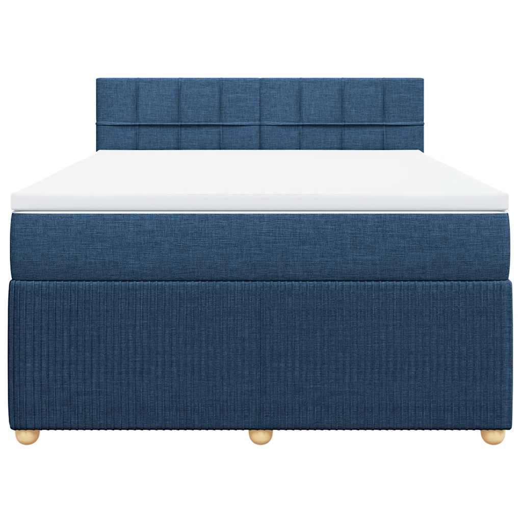 Κρεβάτι Boxspring με Στρώμα Μπλε 140x190 εκ. Υφασμάτινο