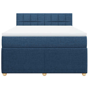 Κρεβάτι Boxspring με Στρώμα Μπλε 140x190 εκ. Υφασμάτινο