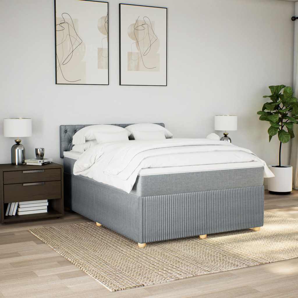 Κρεβάτι Boxspring με Στρώμα Ανοιχτό Γκρι 140x190 εκ. Υφασμάτινο