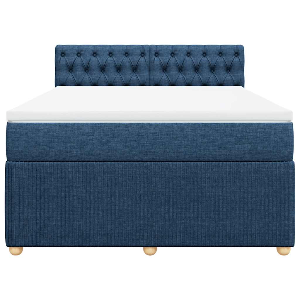 Κρεβάτι Boxspring με Στρώμα Μπλε 140x190 εκ. Υφασμάτινο