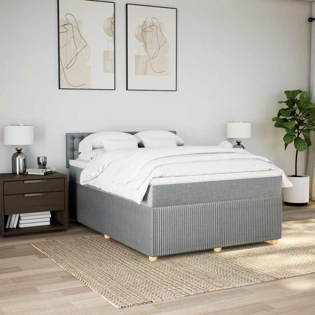 Κρεβάτι Boxspring με Στρώμα Ανοιχτό Γκρι 140x190 εκ. Υφασμάτινο