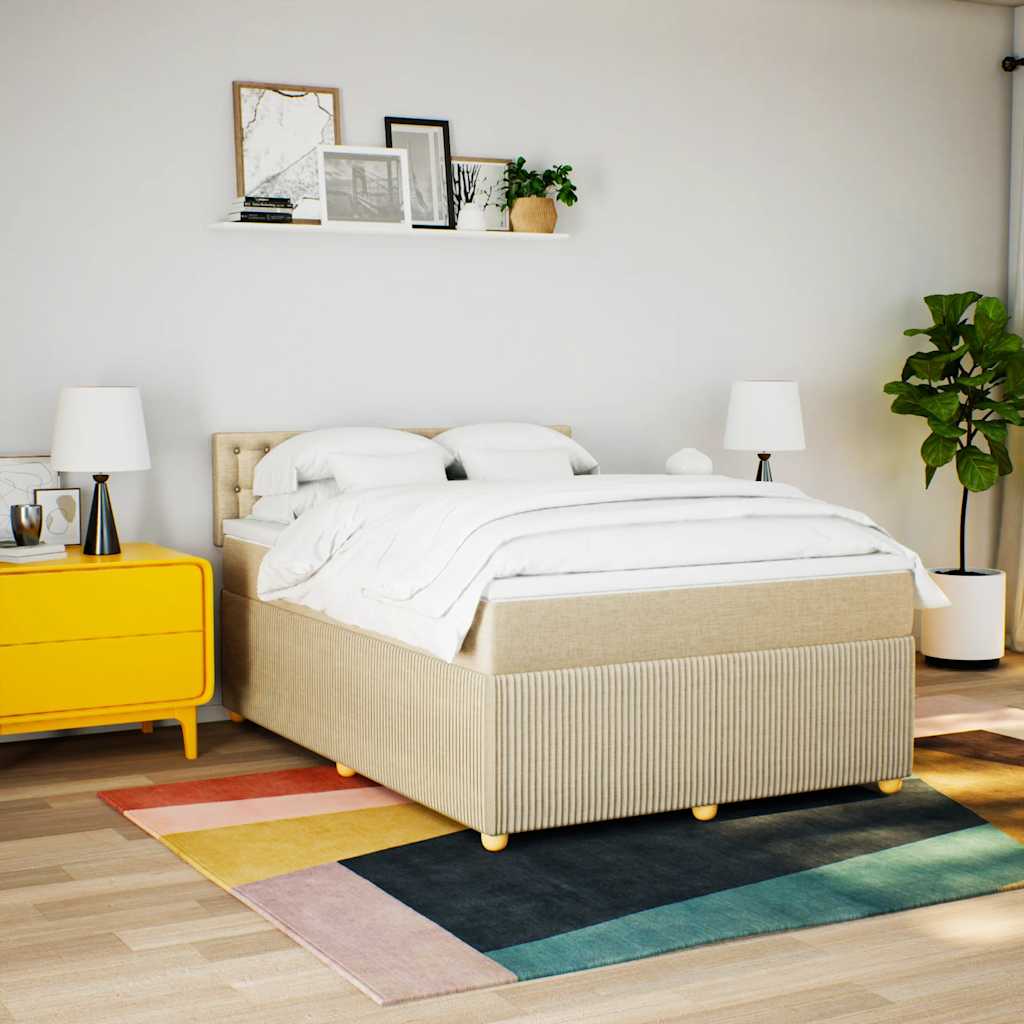 Κρεβάτι Boxspring με Στρώμα Κρεμ 140x190 εκ. Υφασμάτινο - Pakobazaar
