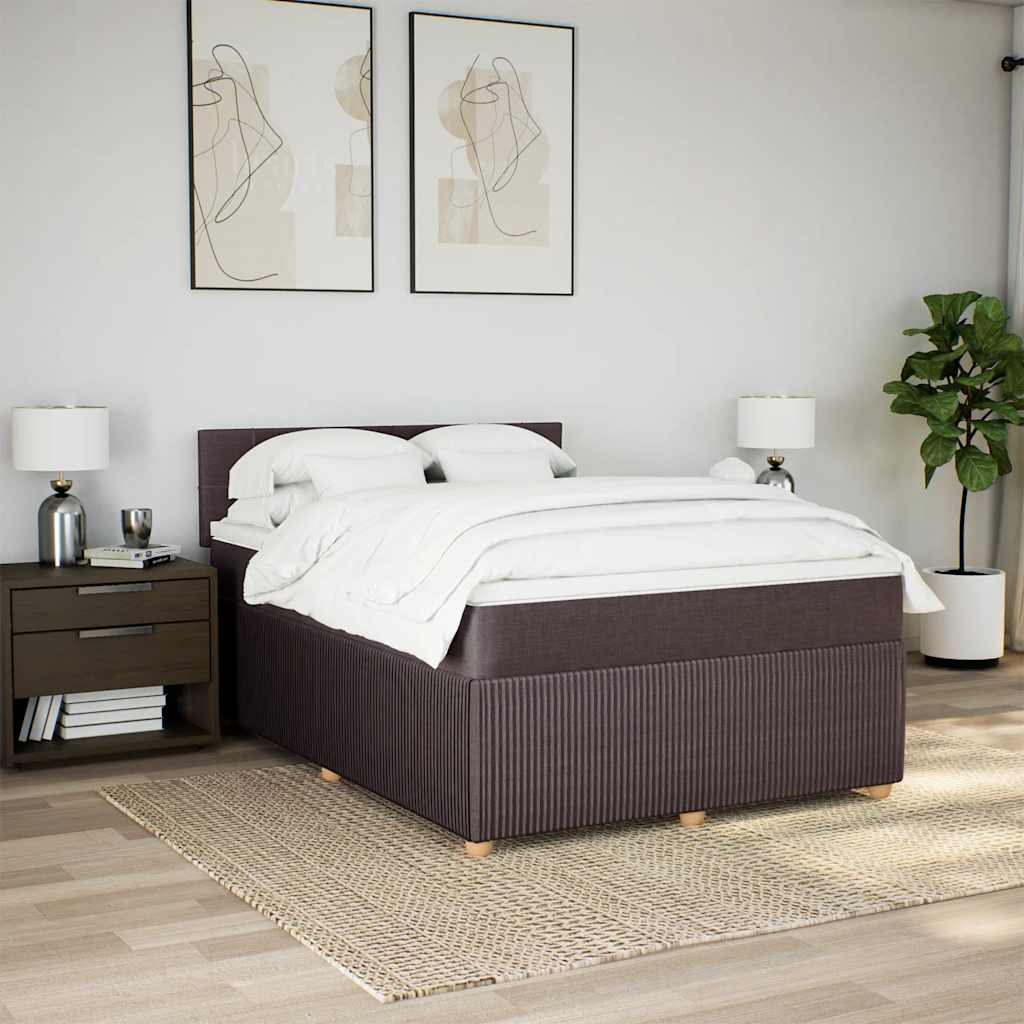 Κρεβάτι Boxspring με Στρώμα Σκούρο Καφέ 140x200 εκ Υφασμάτινο - Pakobazaar