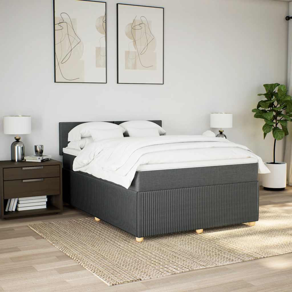 Κρεβάτι Boxspring με Στρώμα Σκούρο Γκρι 160x200 εκ Υφασμάτινο - Pakobazaar