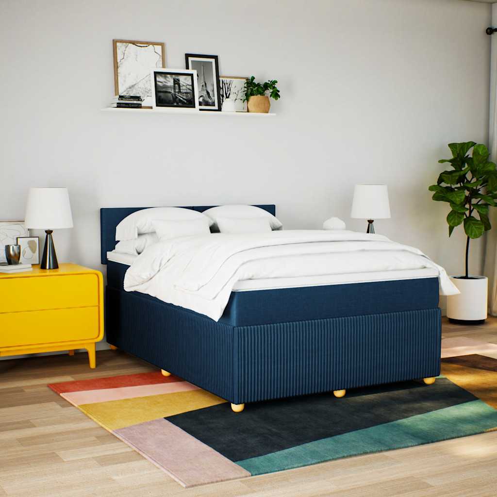 Κρεβάτι Boxspring με Στρώμα Μπλε 160x200 εκ. Υφασμάτινο - Pakobazaar