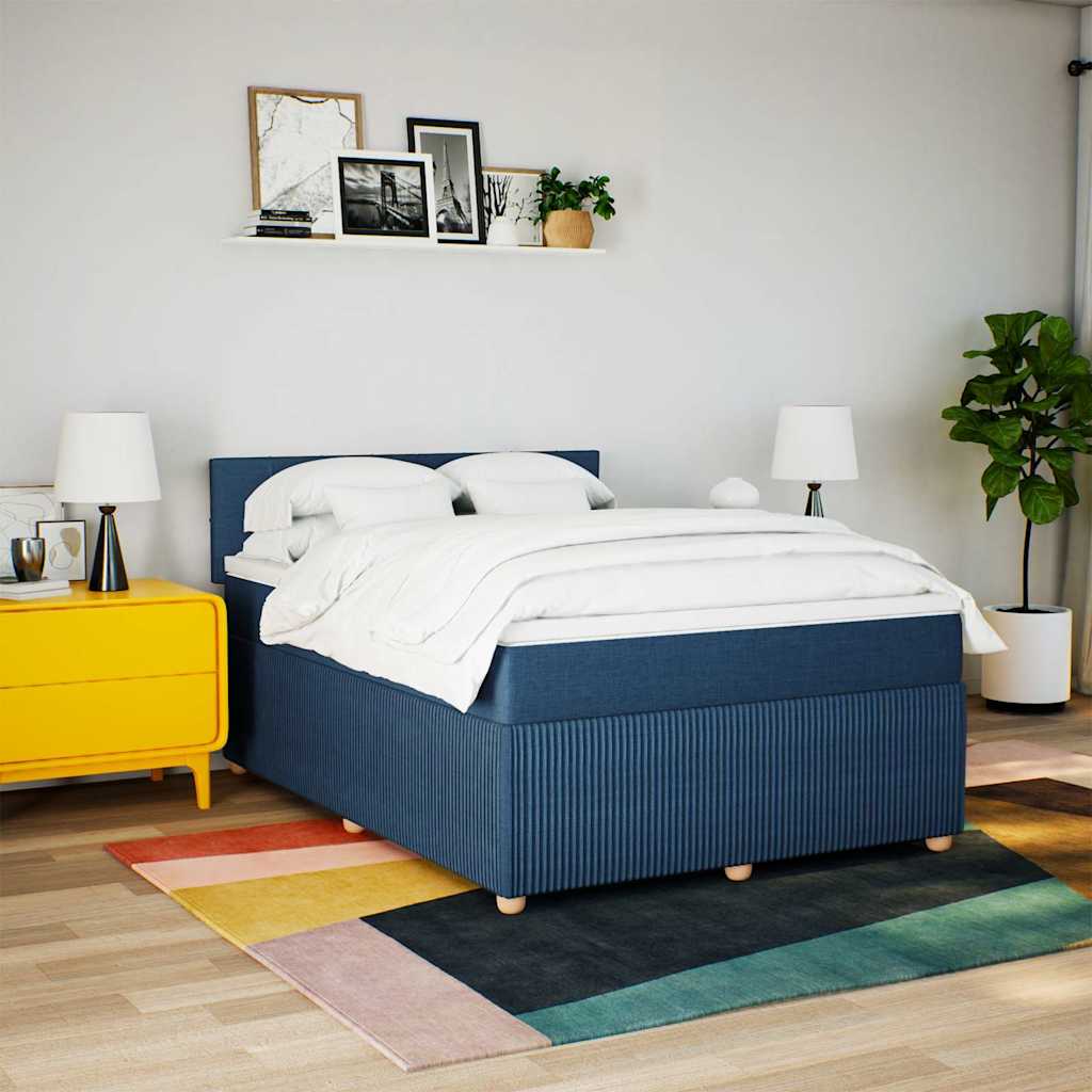 Κρεβάτι Boxspring με Στρώμα Μπλε 160x200 εκ. Υφασμάτινο - Pakobazaar