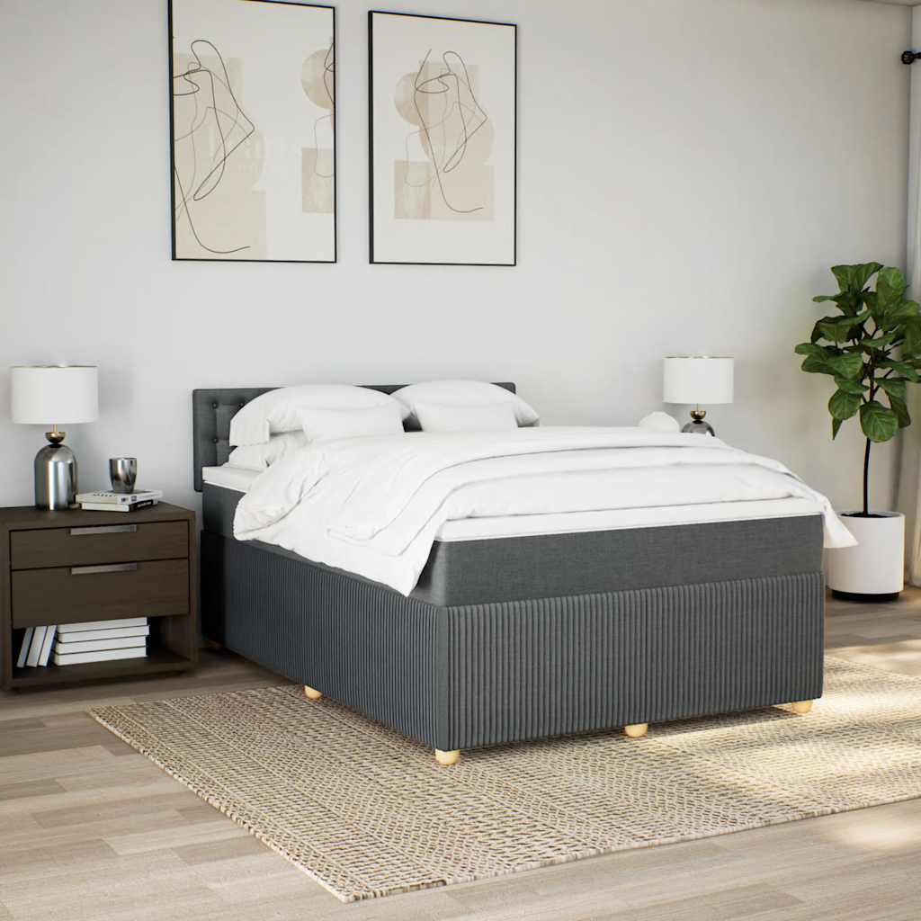 Κρεβάτι Boxspring με Στρώμα Σκούρο Γκρι 160x200 εκ Υφασμάτινο - Pakobazaar
