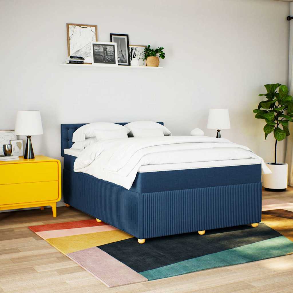 Κρεβάτι Boxspring με Στρώμα Μπλε 160x200 εκ. Υφασμάτινο - Pakobazaar