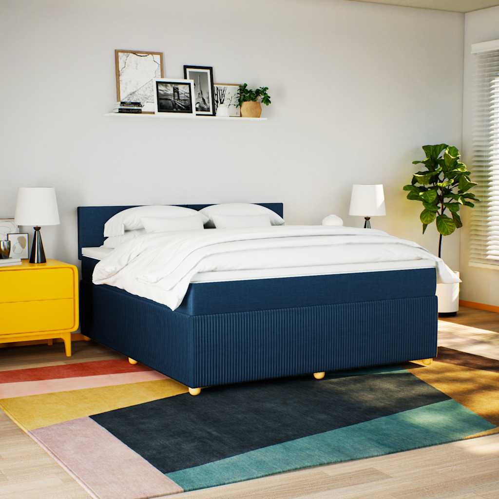 Κρεβάτι Boxspring με Στρώμα Μπλε 180x200 εκ. Υφασμάτινο
