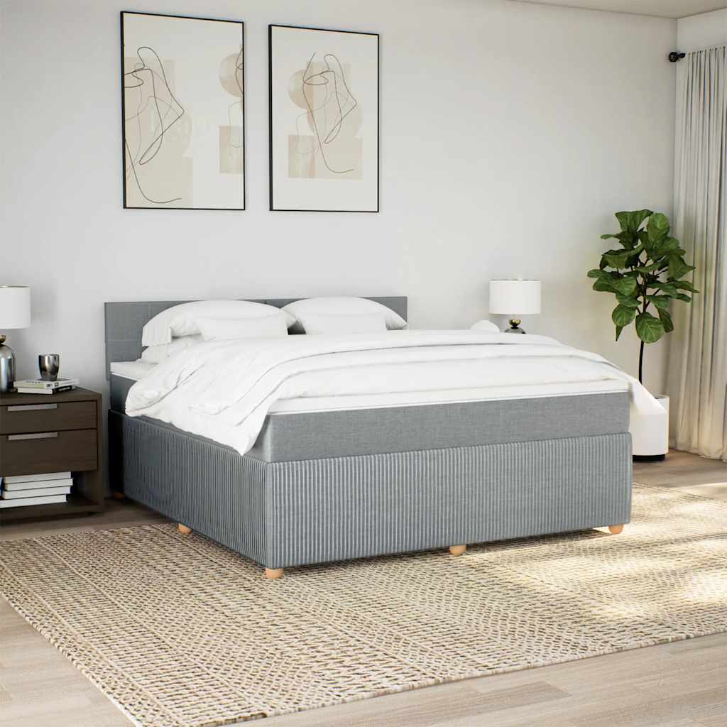 Κρεβάτι Boxspring με Στρώμα Ανοιχτό Γκρι 180x200 εκ. Υφασμάτινο - Pakobazaar