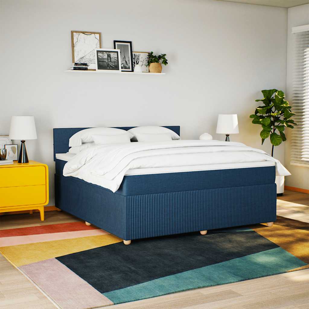 Κρεβάτι Boxspring με Στρώμα Μπλε 180x200 εκ. Υφασμάτινο - Pakobazaar