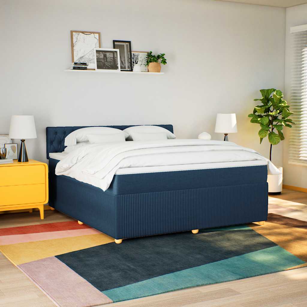 Κρεβάτι Boxspring με Στρώμα Μπλε 180x200 εκ. Υφασμάτινο - Pakobazaar