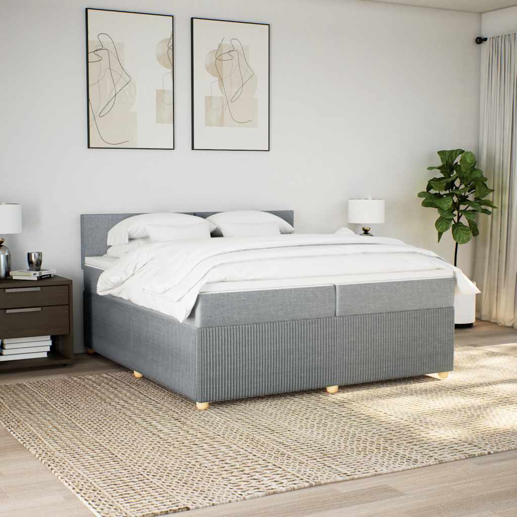 Κρεβάτι Boxspring με Στρώμα Ανοιχτό Γκρι 200x200 εκ. Υφασμάτινο