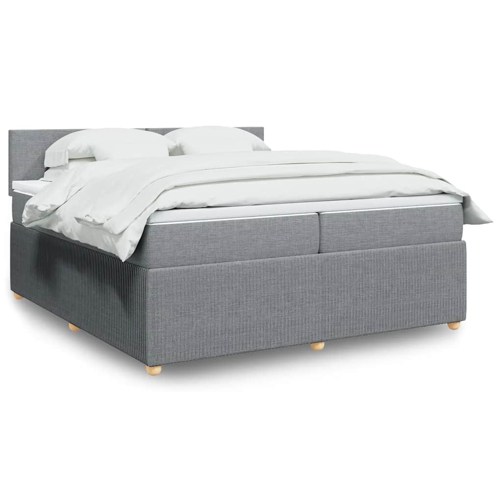 Κρεβάτι Boxspring με Στρώμα Ανοιχτό Γκρι 200x200 εκ. Υφασμάτινο