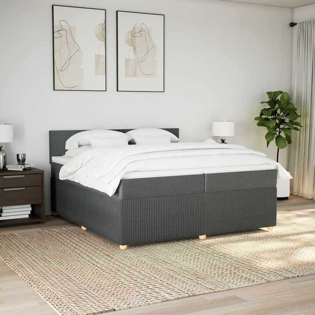 Κρεβάτι Boxspring με Στρώμα Σκούρο Γκρι 200x200 εκ. Υφασμάτινο