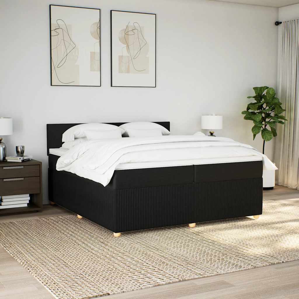 Κρεβάτι Boxspring με Στρώμα Μαύρο 200x200 εκ. Υφασμάτινο - Pakobazaar