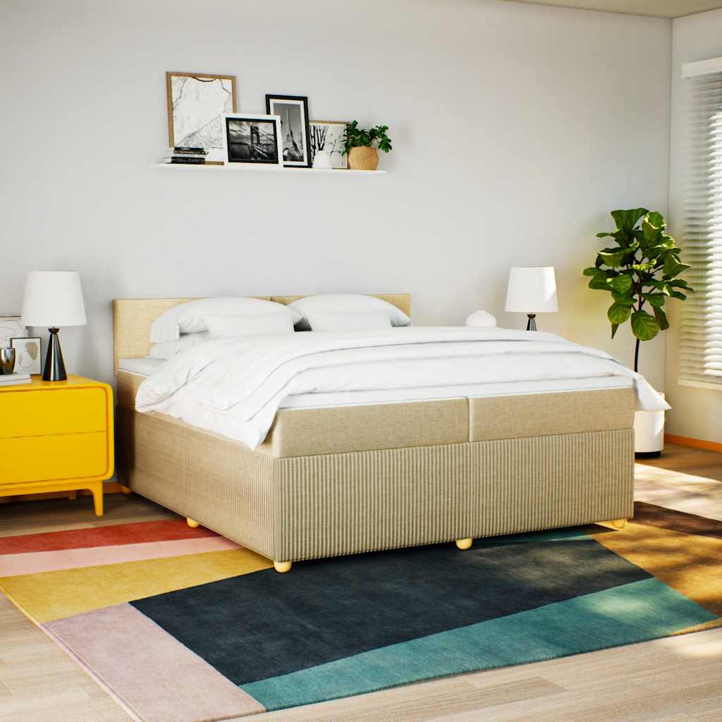 Κρεβάτι Boxspring με Στρώμα Κρεμ 200x200 εκ. Υφασμάτινο
