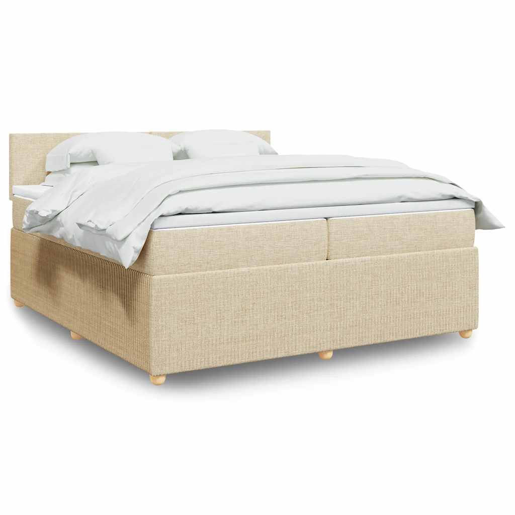 Κρεβάτι Boxspring με Στρώμα Κρεμ 200x200 εκ. Υφασμάτινο