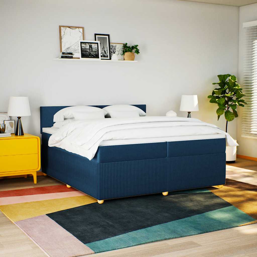Κρεβάτι Boxspring με Στρώμα Μπλε 200x200 εκ. Υφασμάτινο - Pakobazaar