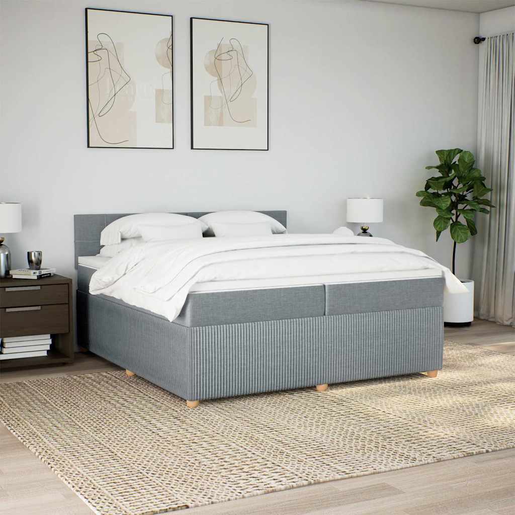 Κρεβάτι Boxspring με Στρώμα Ανοιχτό Γκρι 200x200 εκ. Υφασμάτινο