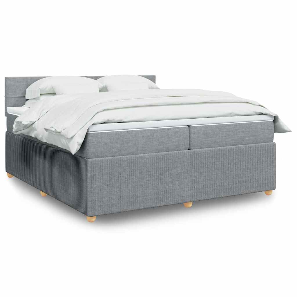 Κρεβάτι Boxspring με Στρώμα Ανοιχτό Γκρι 200x200 εκ. Υφασμάτινο