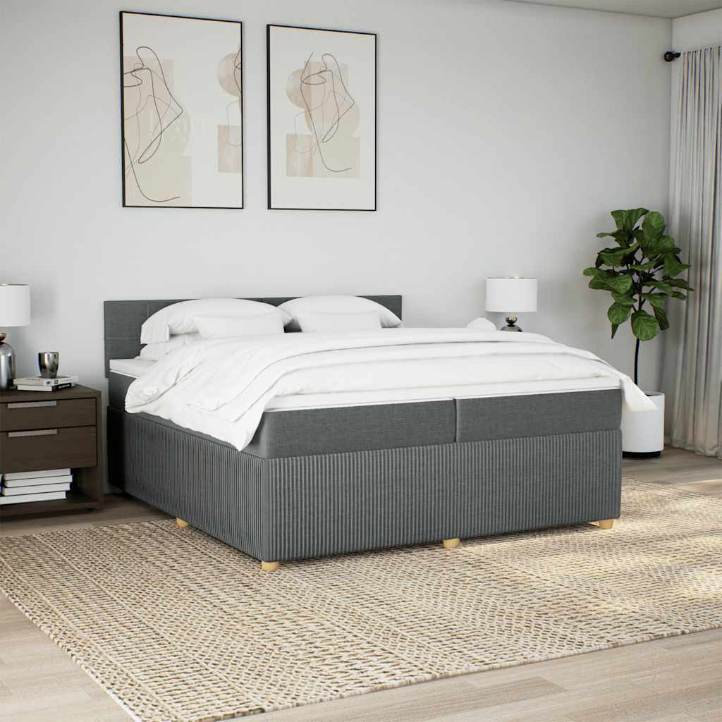Κρεβάτι Boxspring με Στρώμα Σκούρο Γκρι 200x200 εκ. Υφασμάτινο - Pakobazaar