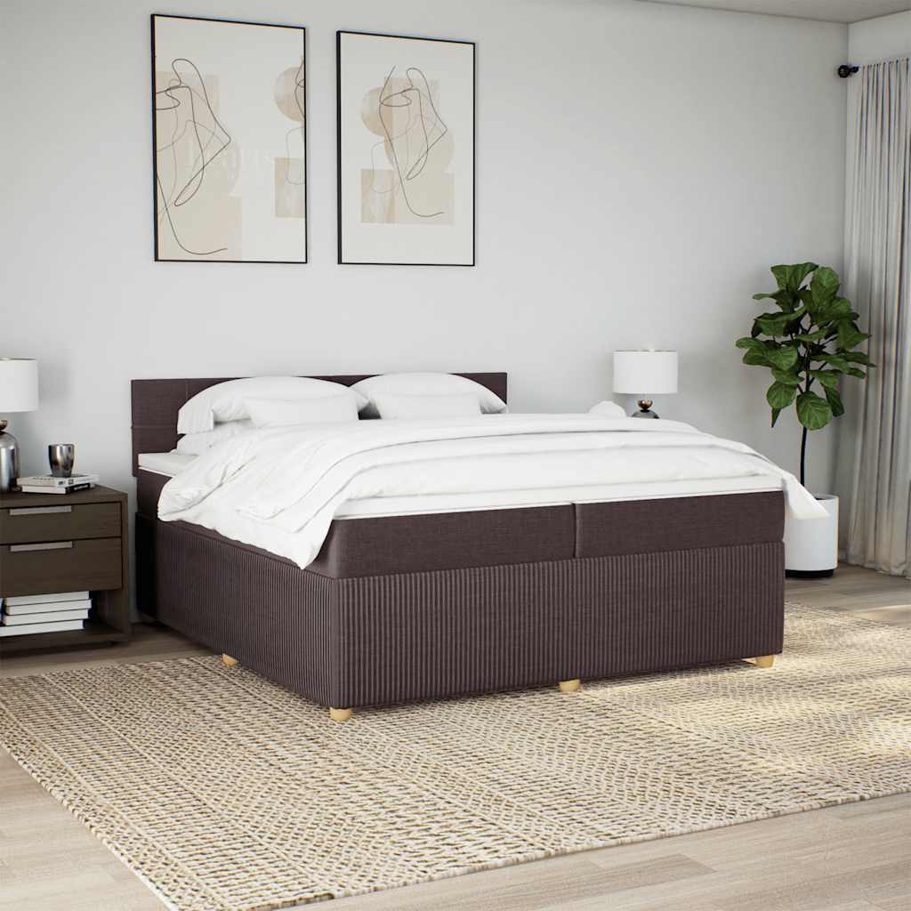 Κρεβάτι Boxspring με Στρώμα Σκούρο Καφέ 200x200 εκ. Υφασμάτινο - Pakobazaar