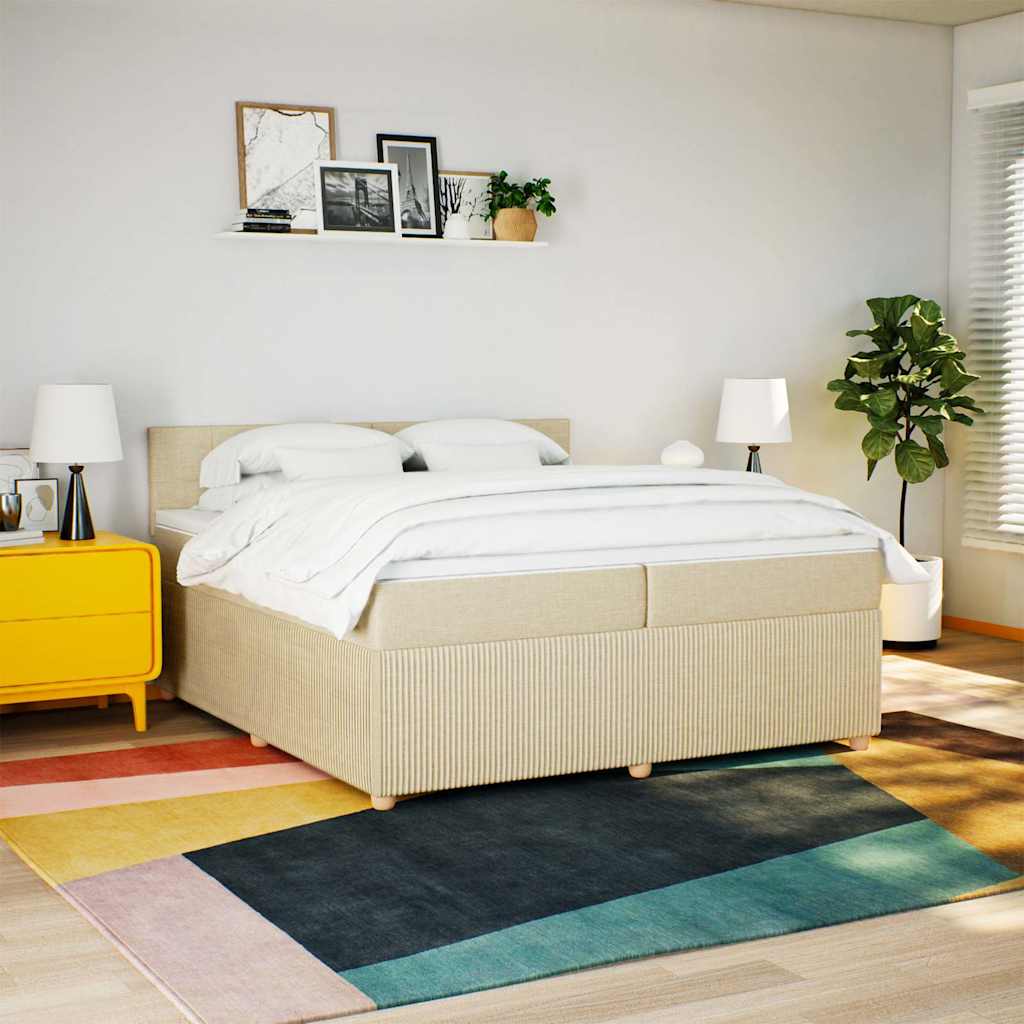 Κρεβάτι Boxspring με Στρώμα Κρεμ 200x200 εκ. Υφασμάτινο
