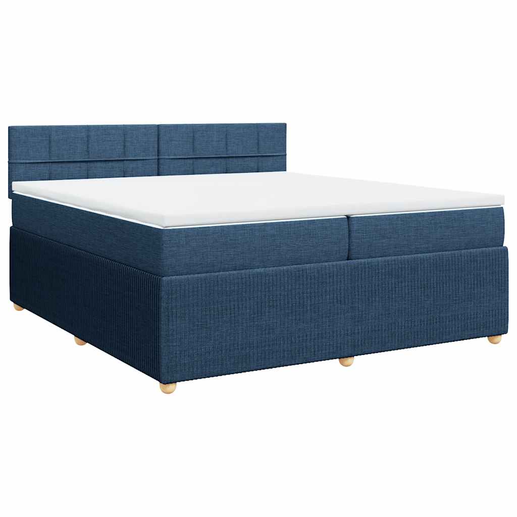 Κρεβάτι Boxspring με Στρώμα Μπλε 200x200 εκ. Υφασμάτινο