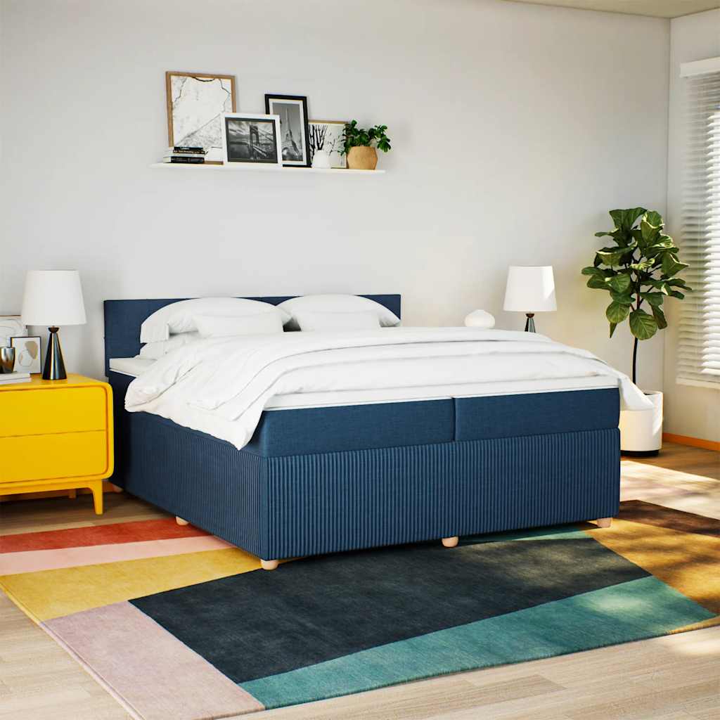 Κρεβάτι Boxspring με Στρώμα Μπλε 200x200 εκ. Υφασμάτινο