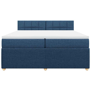 Κρεβάτι Boxspring με Στρώμα Μπλε 200x200 εκ. Υφασμάτινο