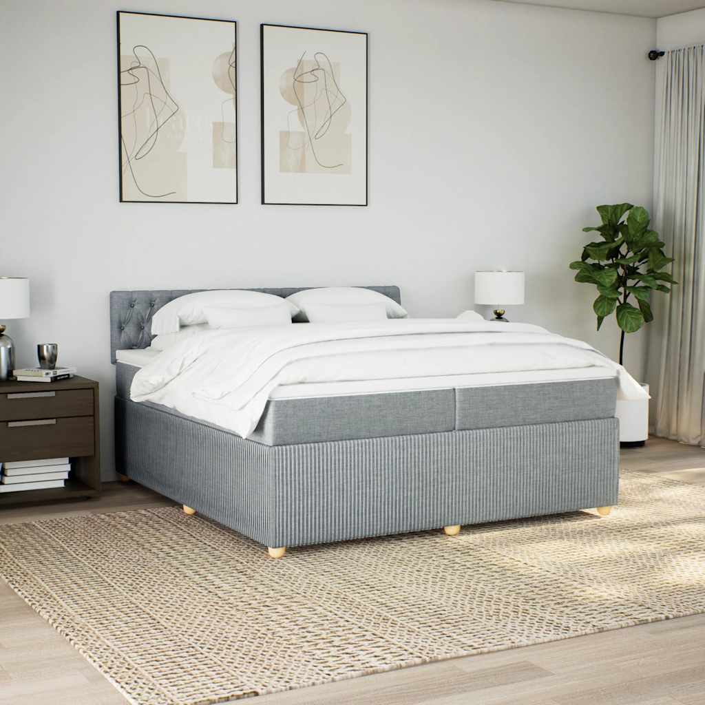 Κρεβάτι Boxspring με Στρώμα Ανοιχτό Γκρι 200x200 εκ. Υφασμάτινο - Pakobazaar