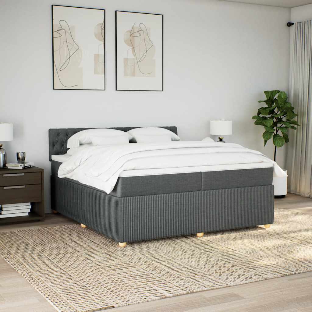 Κρεβάτι Boxspring με Στρώμα Σκούρο Γκρι 200x200 εκ. Υφασμάτινο