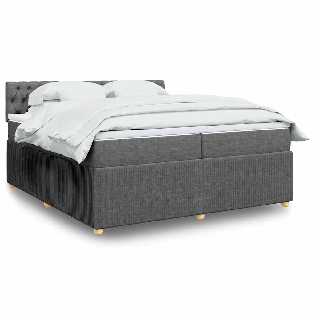 Κρεβάτι Boxspring με Στρώμα Σκούρο Γκρι 200x200 εκ. Υφασμάτινο